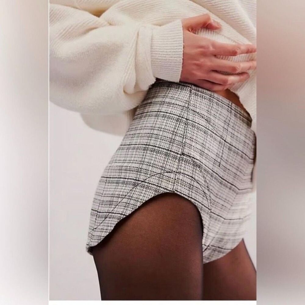 New Free People Keep it Brief Micro Shorts - Tweed Black and White  - Size 6